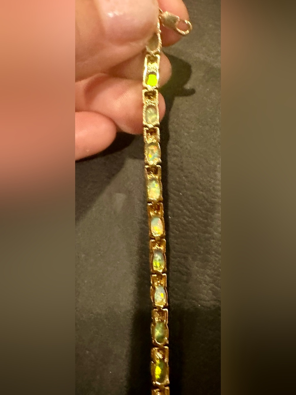 10K Solid Gold Diamond Tennis Bracelet w Natural Opal Solid 10K gold bracelet - Picture 7 of 10
